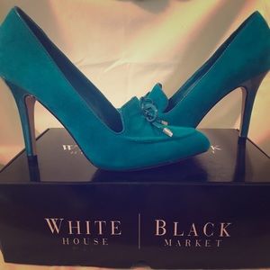 WHBM Blue Suede Pumps 4” Heel